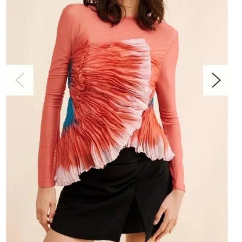 Geisha Designs Anthropologie 3D floral asymmetrical Unique Blouse Statement top - Picture 3 of 9